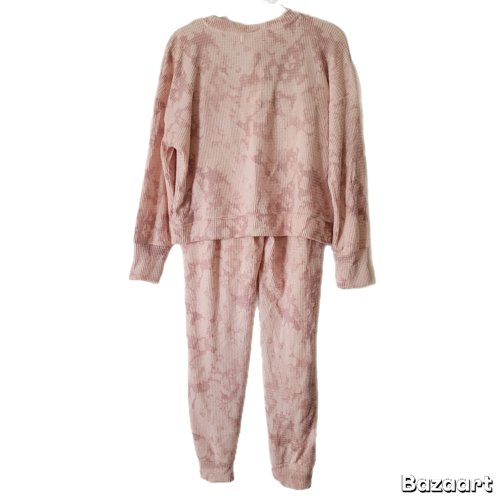 Pink Rose Pajama Set Womens L Large Pink Long Sleeve Top Pant Bottoms - Picture 4 of 9